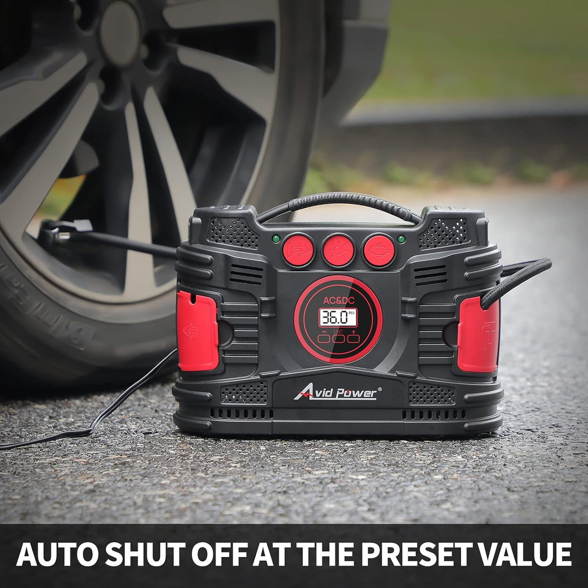 AC/DC Tire Inflator Portable Air Compressor with Dual Motors Digital Gauge LED Light Pack of 2 B2701