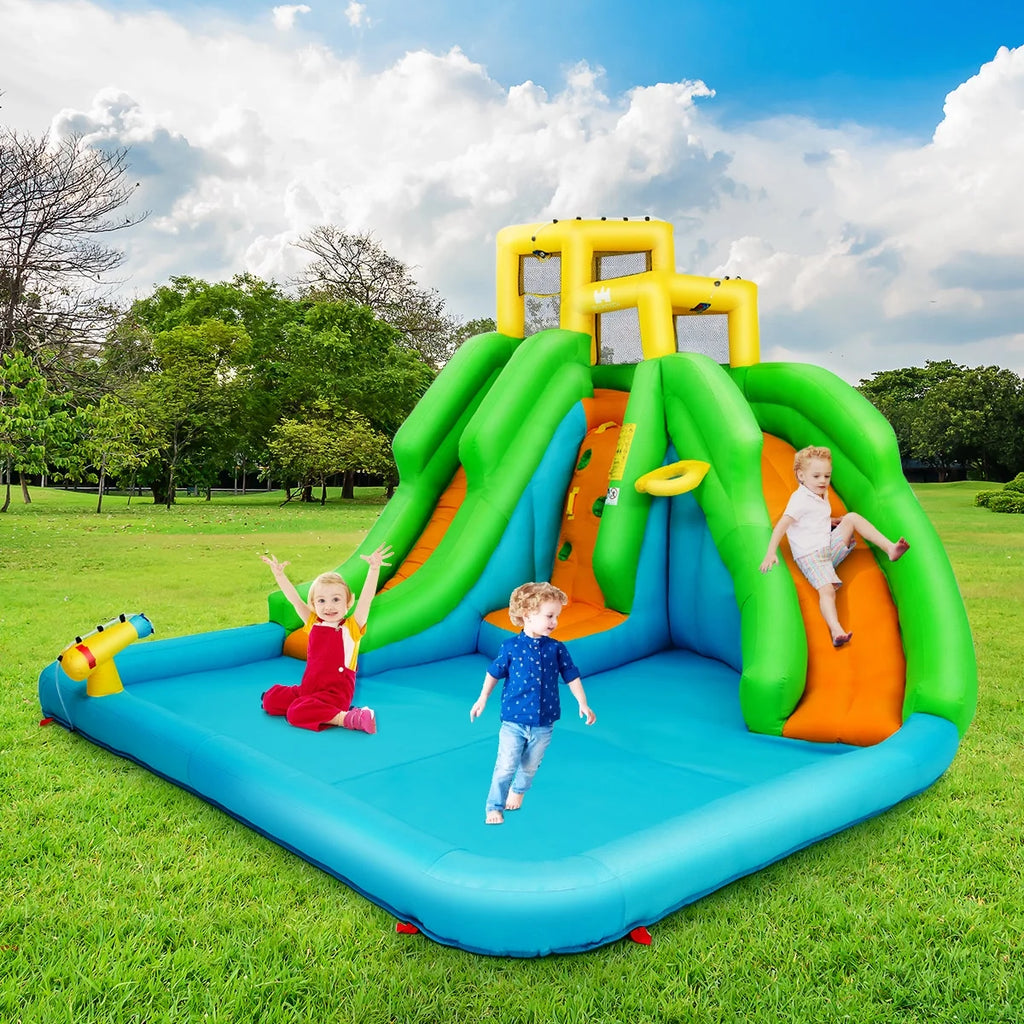 Inflatable Water Park Bounce House Two-Slide Bouncer with Climbing Wall and 480W Blower V6918