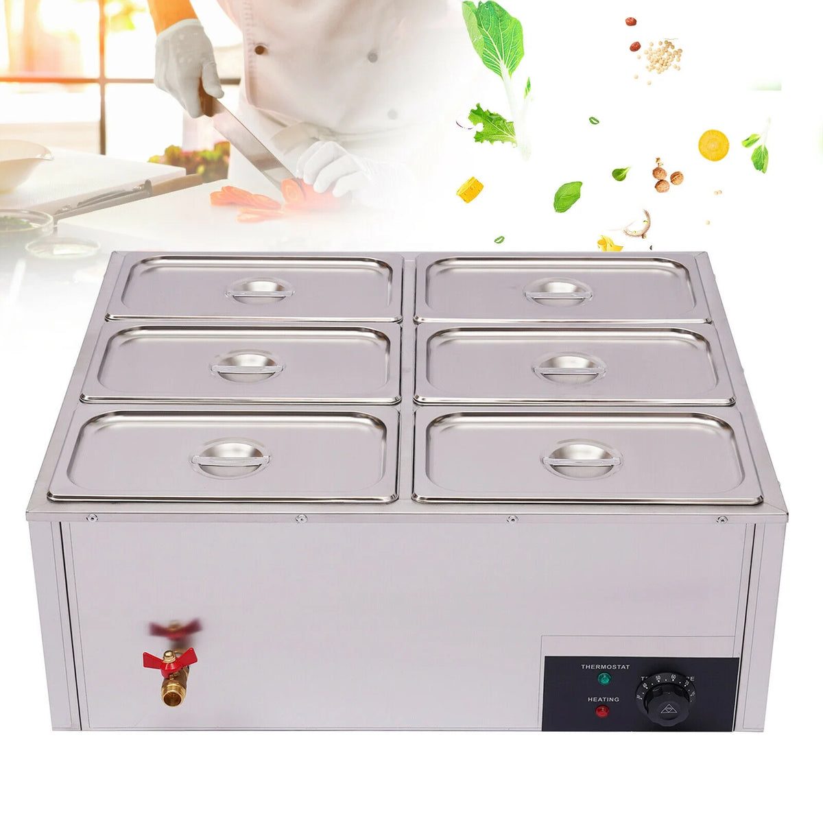 6 Pots Commercial Electric Food Warmer Steam Table Countertop 850W T888