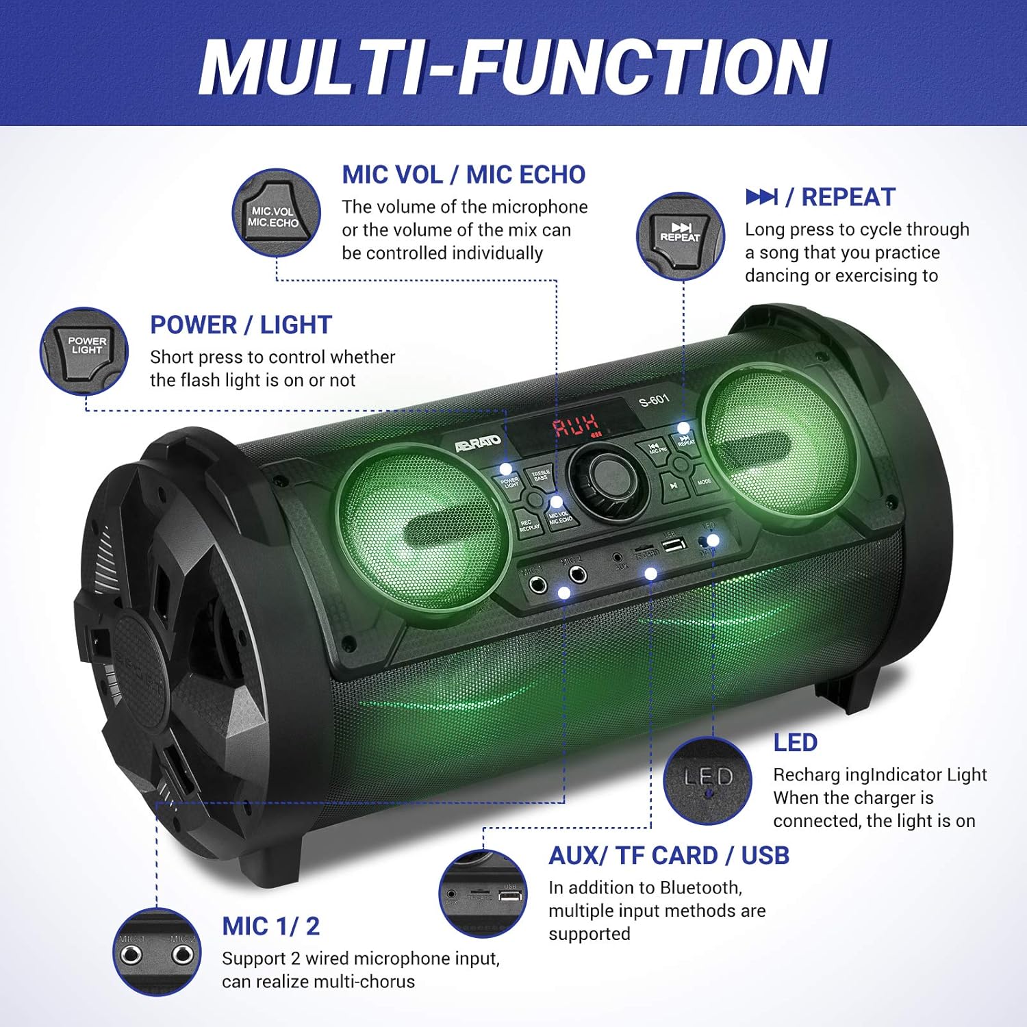 Portable Karaoke Machine with 6 Subwoofer Bluetooth Speaker, 3 Microphones Q20347