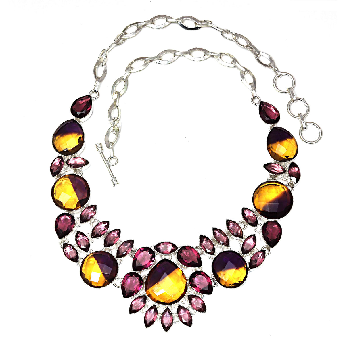 Ametrine Rubylite Faceted Gemstone Silver Necklace 18-20'' Z38248