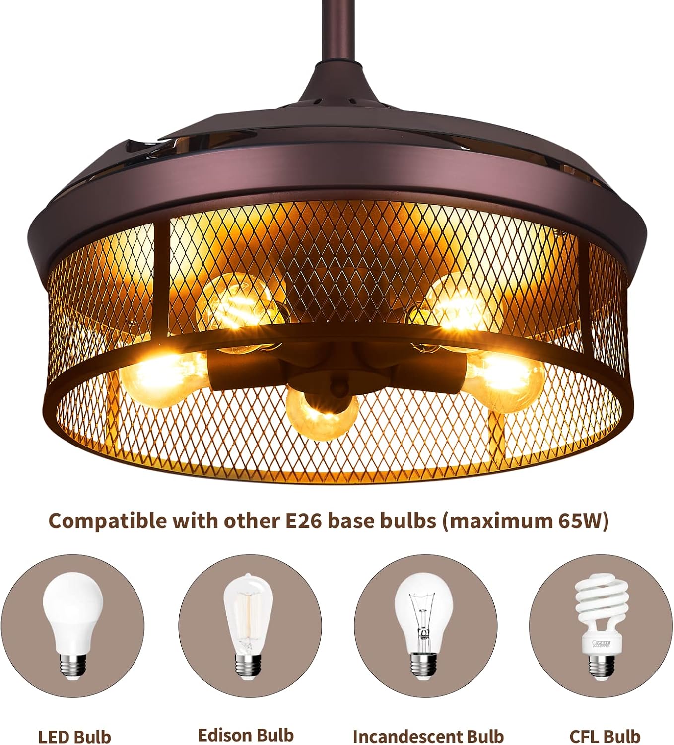 42 Industrial Ceiling Fan with Lights Remote Control Caged Low Profile L729440