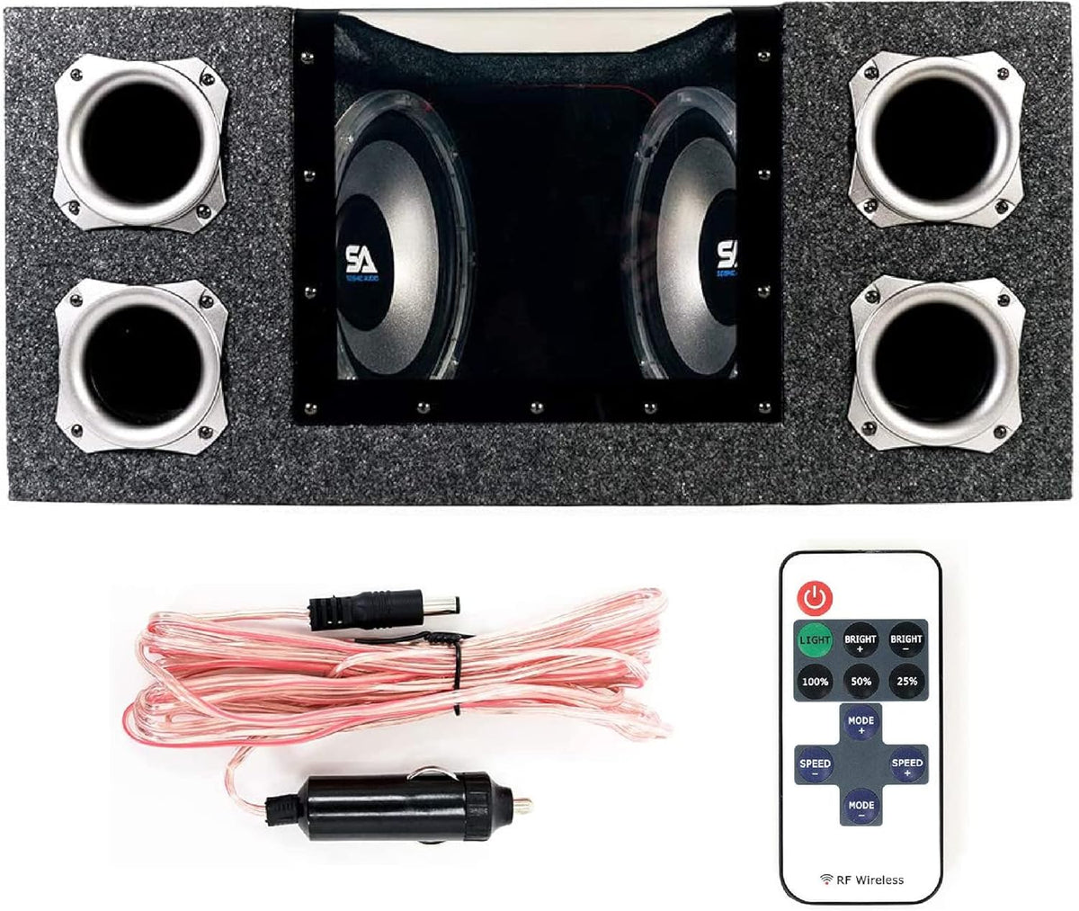 Dual 10 Inch 1000 Watt Car Audio Subwoofer Box with LED Lights & Plexiglass Window W14897