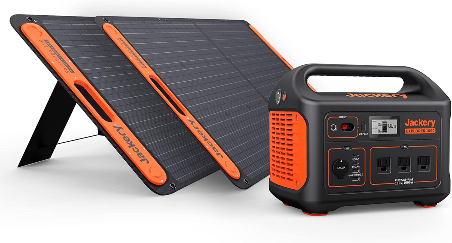 Solar Generator 1000 with 2X SolarSaga 100X and 3x110V/1000W AC Outlets, Lithium Battery Pack R576