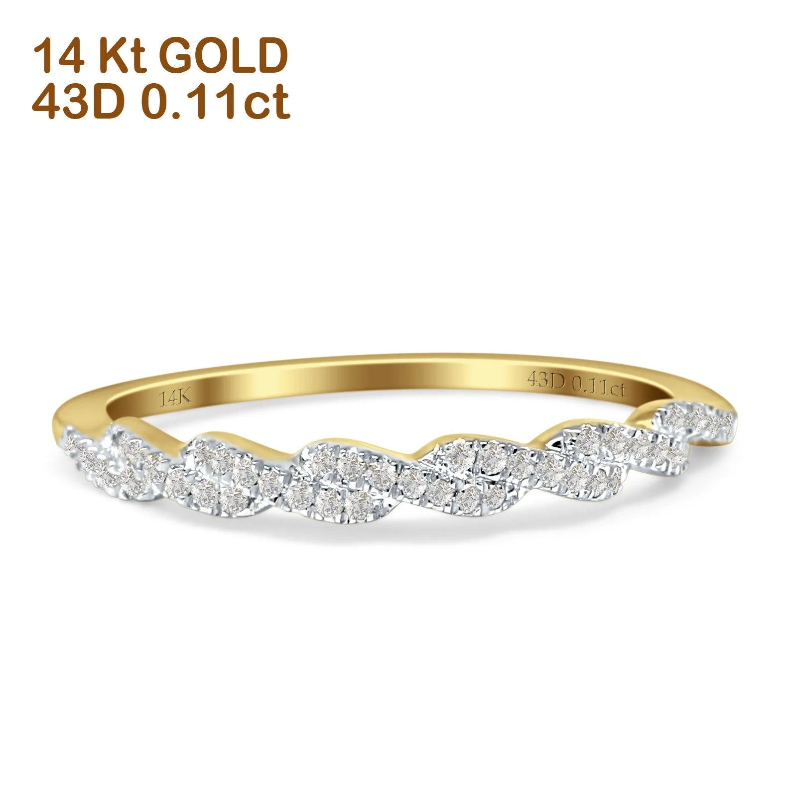 14K Yellow Gold Twisted Rope Diamond Wedding Band S663