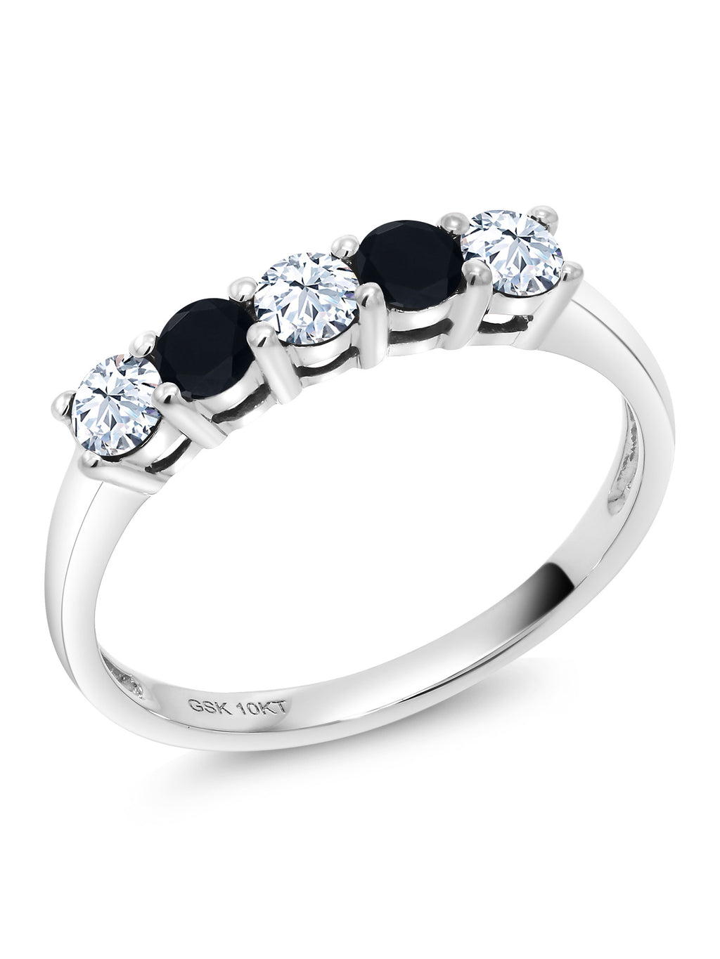 White Created Sapphire and Black Onyx 5 Stone Ring Q51040