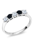 White Created Sapphire and Black Onyx 5 Stone Ring Q51040
