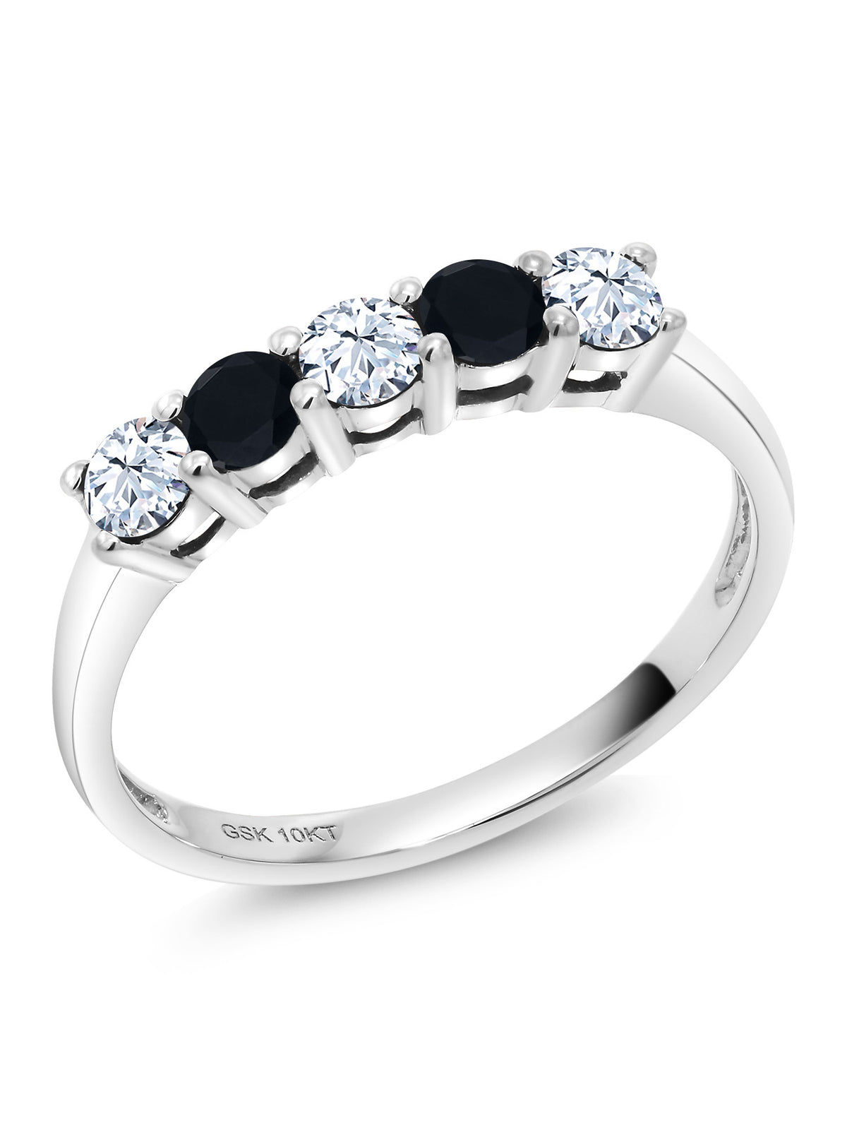 White Created Sapphire and Black Onyx 5 Stone Ring Q51040