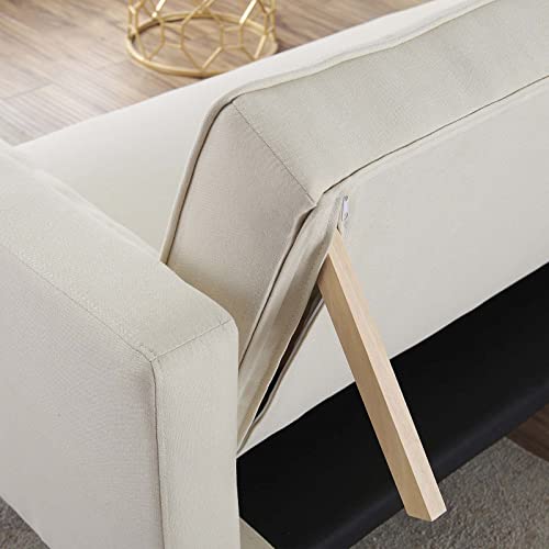 71" Convertible Futon Sofa Bed with 2 Throw Pillows, Beige G600278