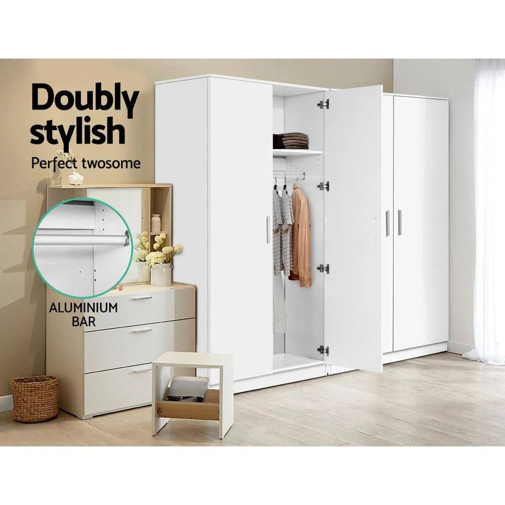 White 2 Door 180cm Wardrobe Closet Storage Cabinet T4987