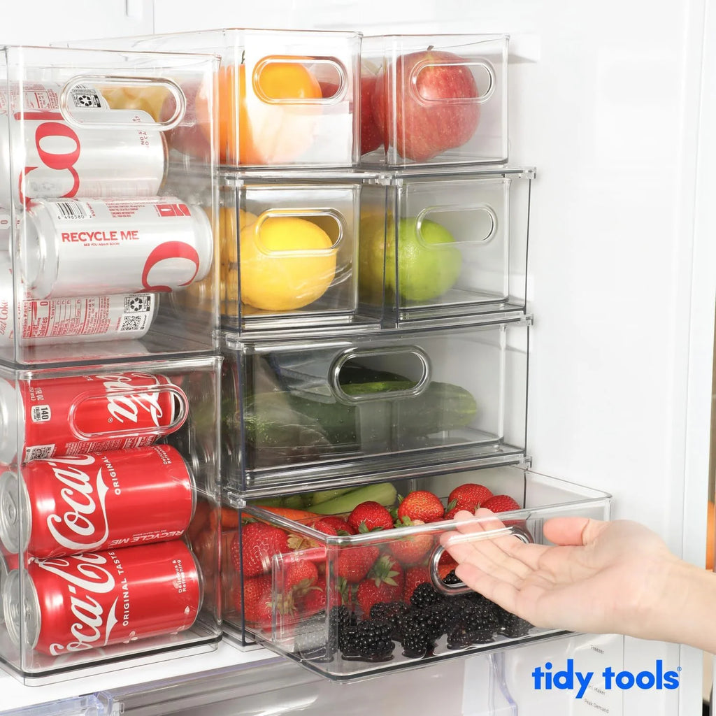 Clear Refrigerator Organizer Bins Stackable Plastic Storage Bins With Pull-Out Drawer E679