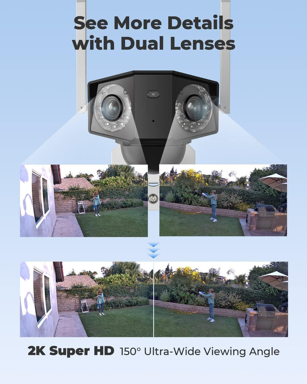 2K Security Battery Camera Outdoor Wireless Solar with Dual Lens N10417