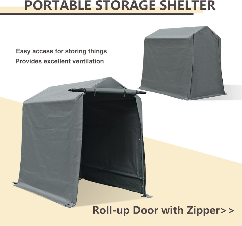 7x12 ft Gray Portable Storage Shed with Roll-up Zipper Door X349