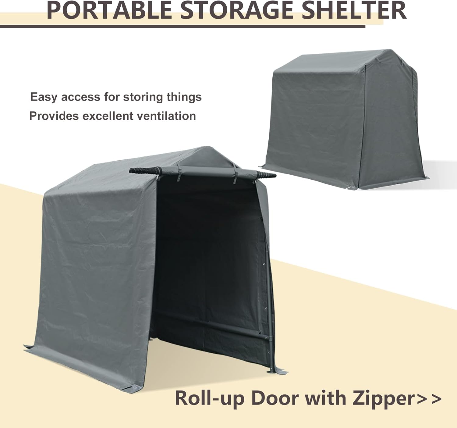 7x12 ft Gray Portable Storage Shed with Roll-up Zipper Door X349