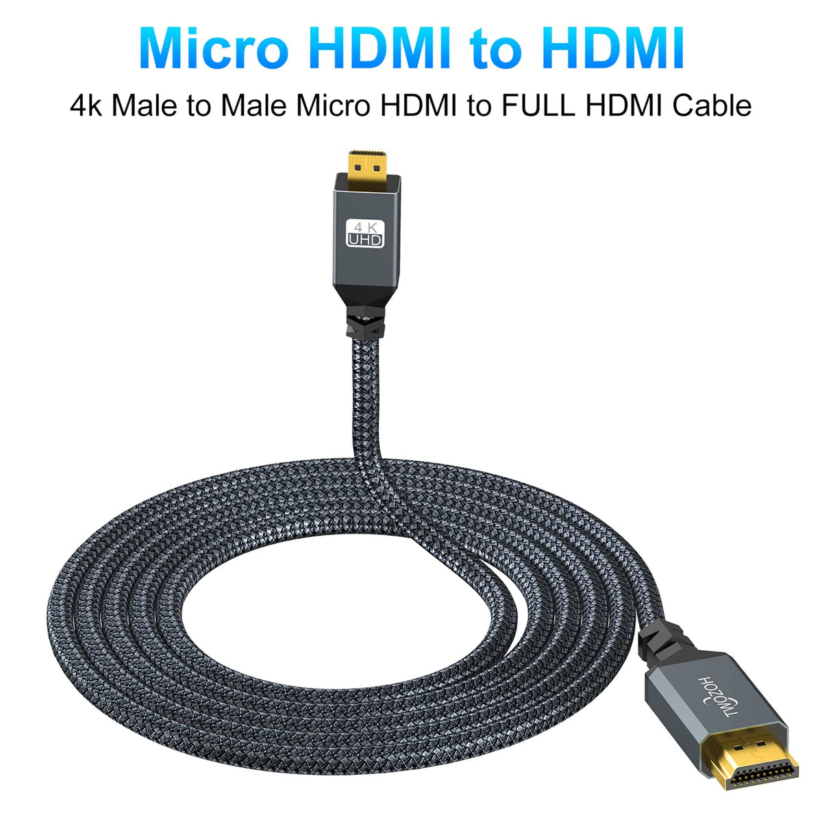 4K Micro HDMI to HDMI Cable 1FT Braided Cord P979
