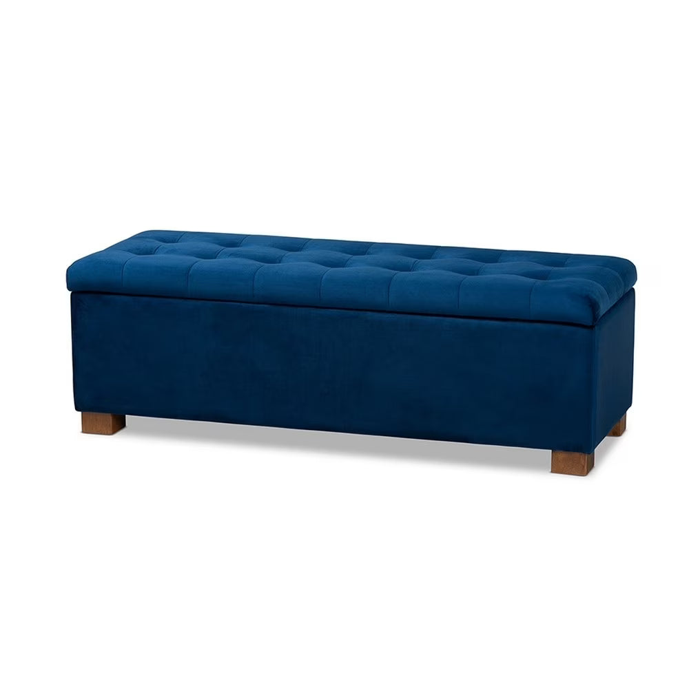 Navy Blue Velvet Storage Ottoman Bench P961