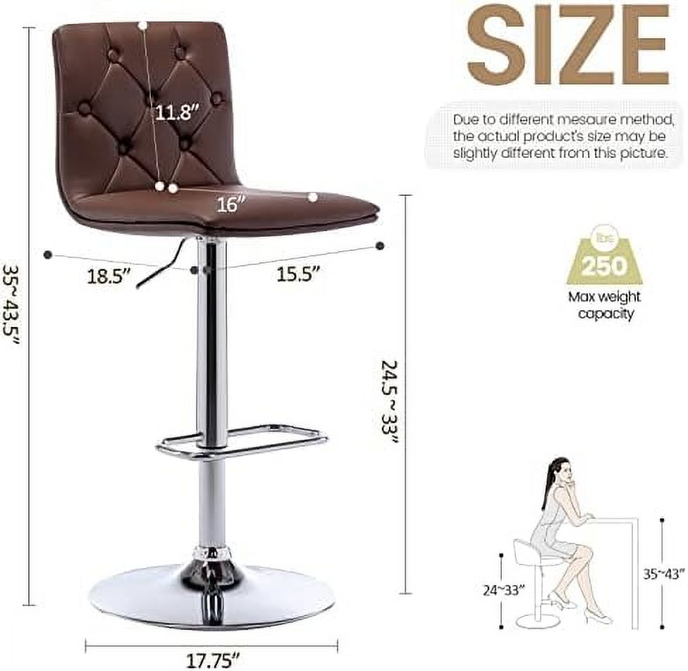 Tufted Adjustable PU Leather Swivel Barstools Set of 2 (Brown) K110