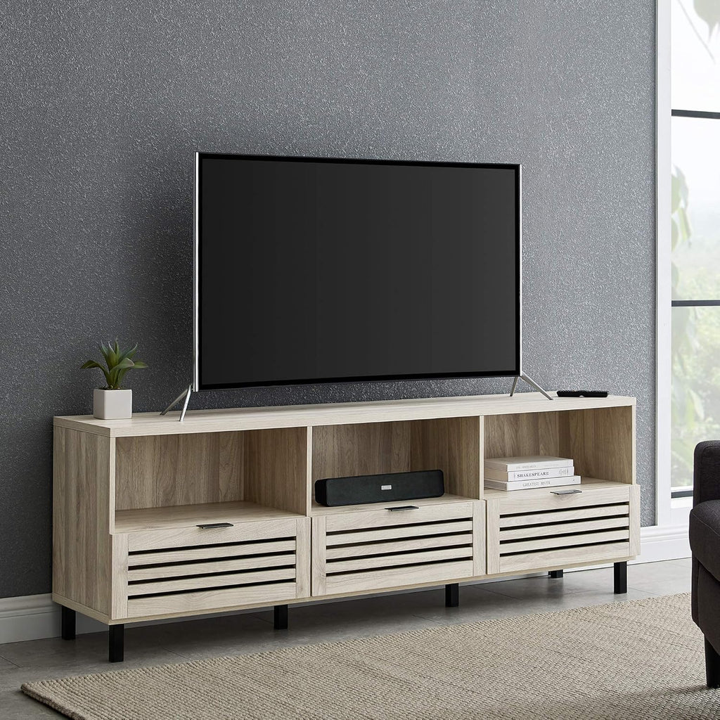 70 Inch Dark Walnut Slatted Wood TV Stand U4328