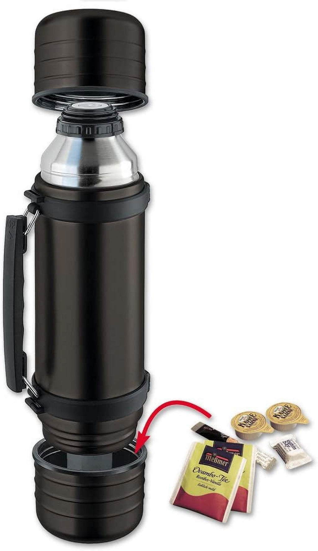 Titanium Gray 1.0 Liter Double-Walled Vacuum Flask with 2 Insulating Plastic Cups N57713