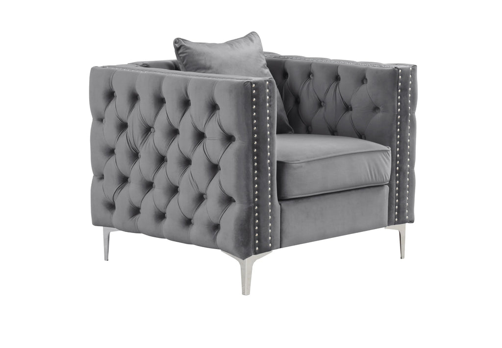 Gray Velvet 3 Pieces Loveseat and 2 Armchairs U44319