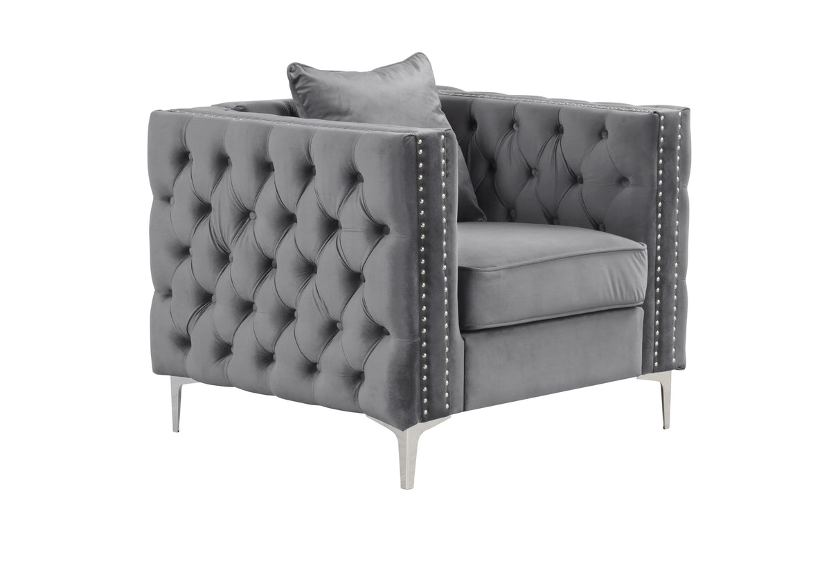 Gray Velvet 3 Pieces Loveseat and 2 Armchairs U44319
