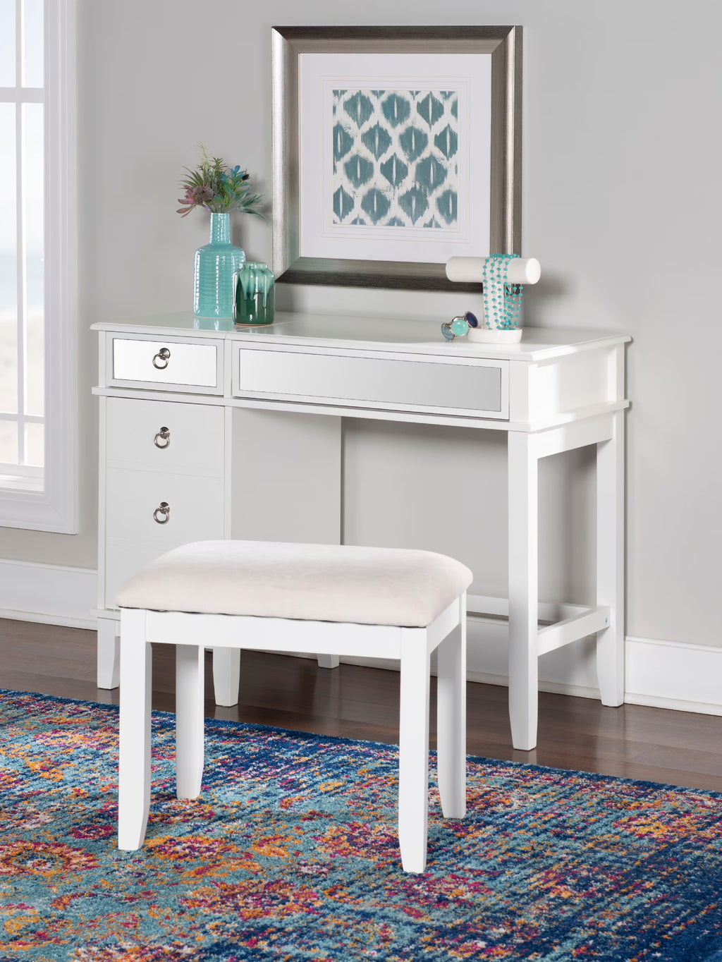 White 2-Piece Vanity Set with Bench D232281