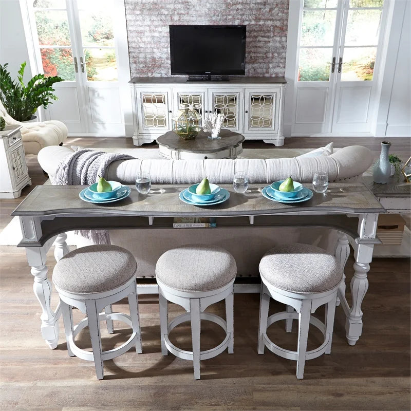 Antique White Console Swivel Stool Set E189487