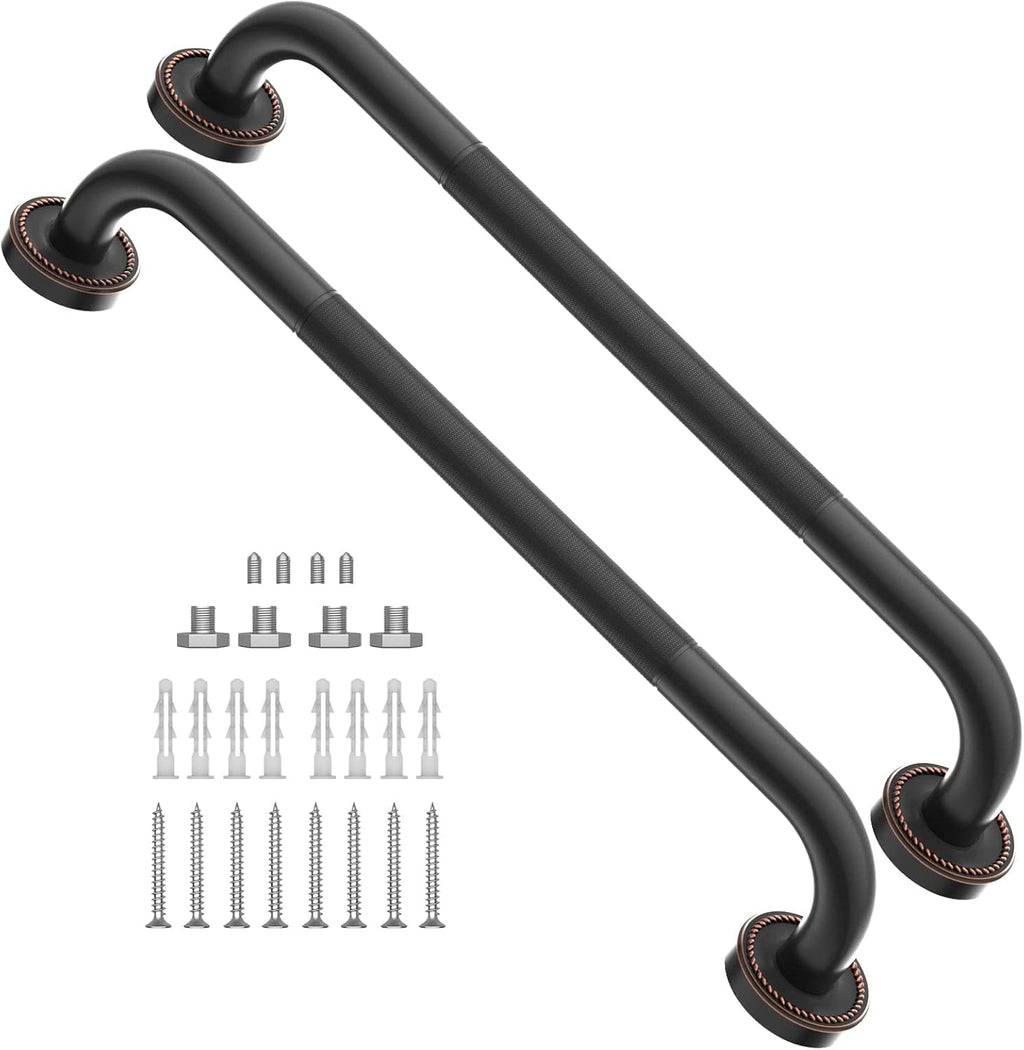 2 Pack 20 Inch Anti Slip Bronze Shower Grab Bar Oil Rubbed Black, Antique Brass Bathroom Grab Bar, Knurled Bath Balance Bar, Safety Handrail Support, Handicap Elderly Senior Assist Bath Handle Pack of 2 L268
