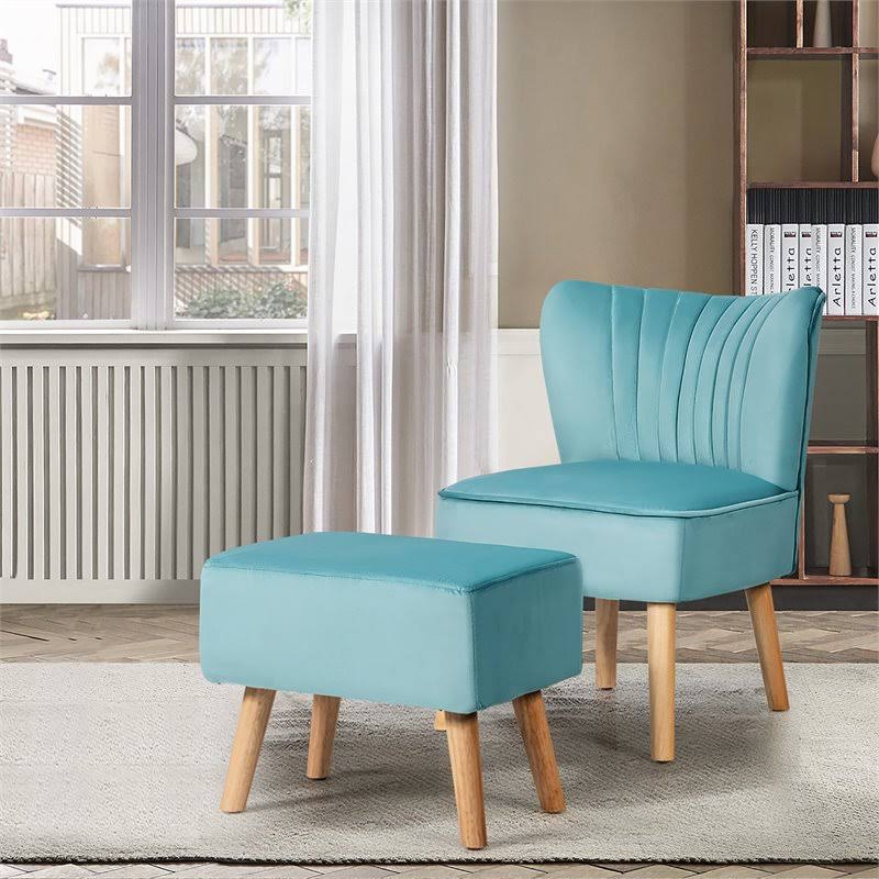 Green Velvet Tufted Leisure Chair and Ottoman Set J81606