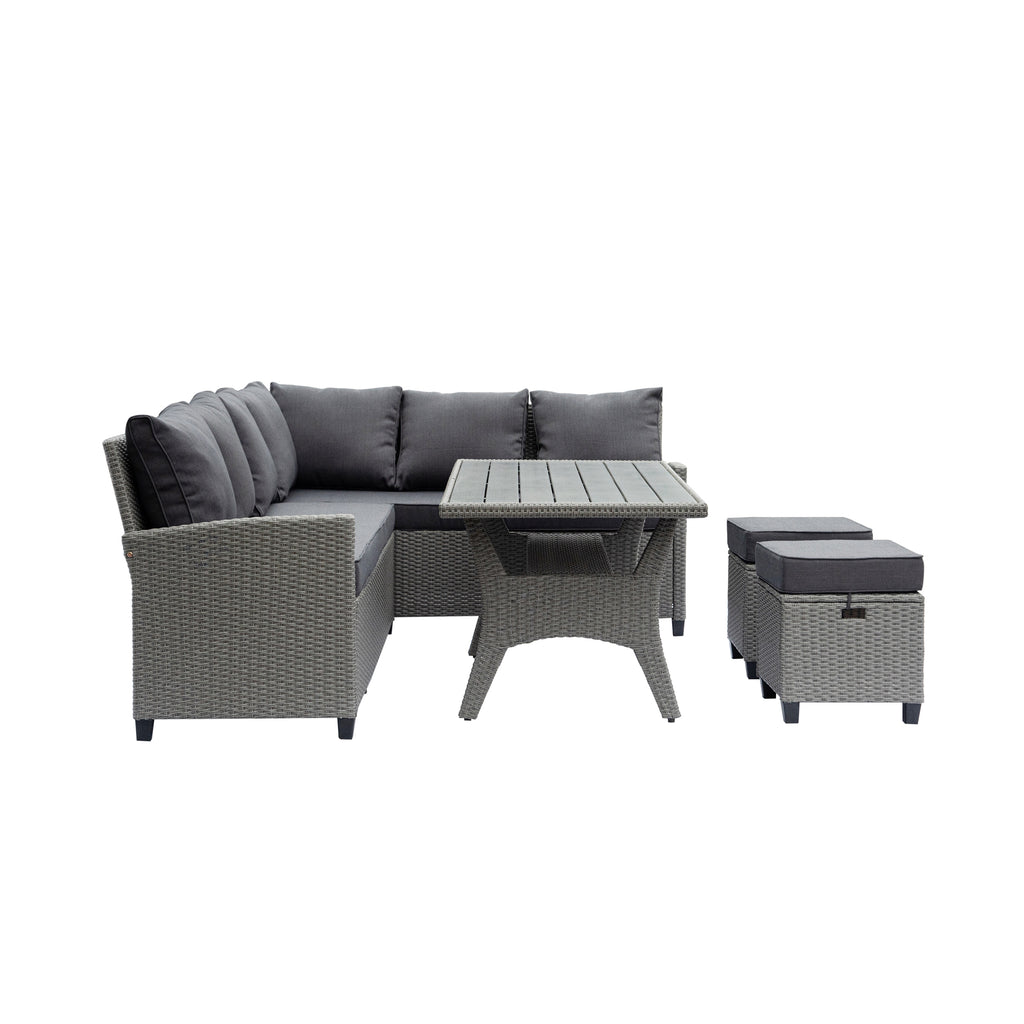 Outdoor Wicker Patio Sectional Sofa & Ottoman Set with Table H866372