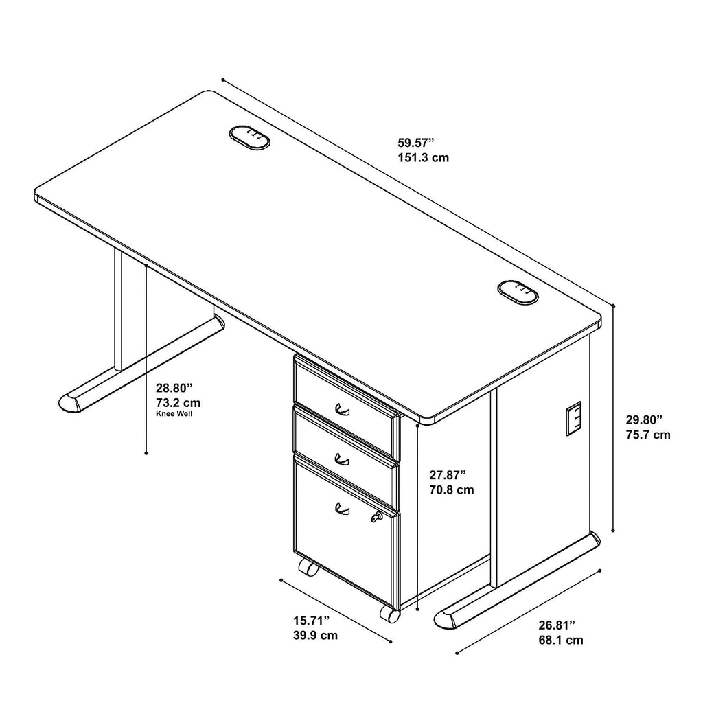 60x22 Desk with Mobile File Cabinet in Beech H260