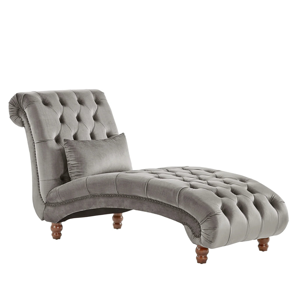 Grey Velvet Tufted Lounge Chair with Matching Pillow T14092