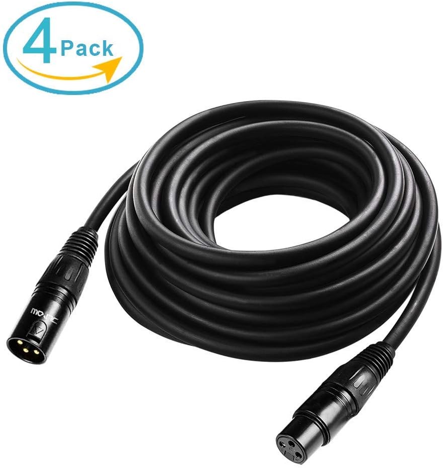 25 ft Flexible DMX Cable, Gold-Plated 3 Pin Signal XLR Male to Female (4 Pack) A402