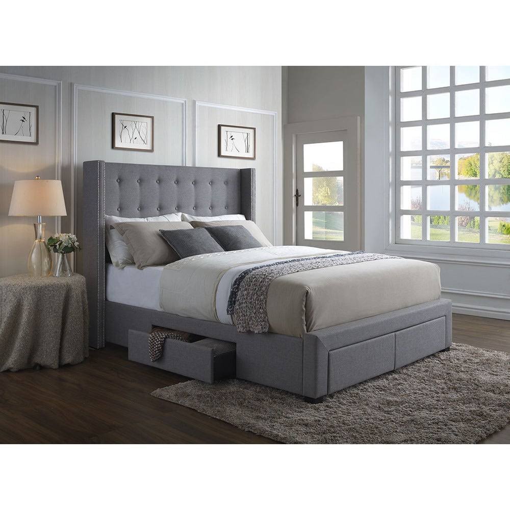 Grey Linen Wingback Storage Bed W186