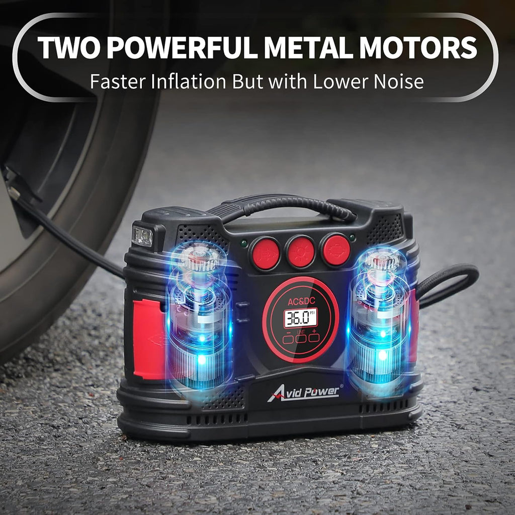 AC/DC Tire Inflator Portable Air Compressor with Dual Motors Digital Gauge LED Light Pack of 2 B2701