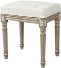 Vintage Tufted Ottoman Stool with Linen Padding and Solid Wood Leg V451089
