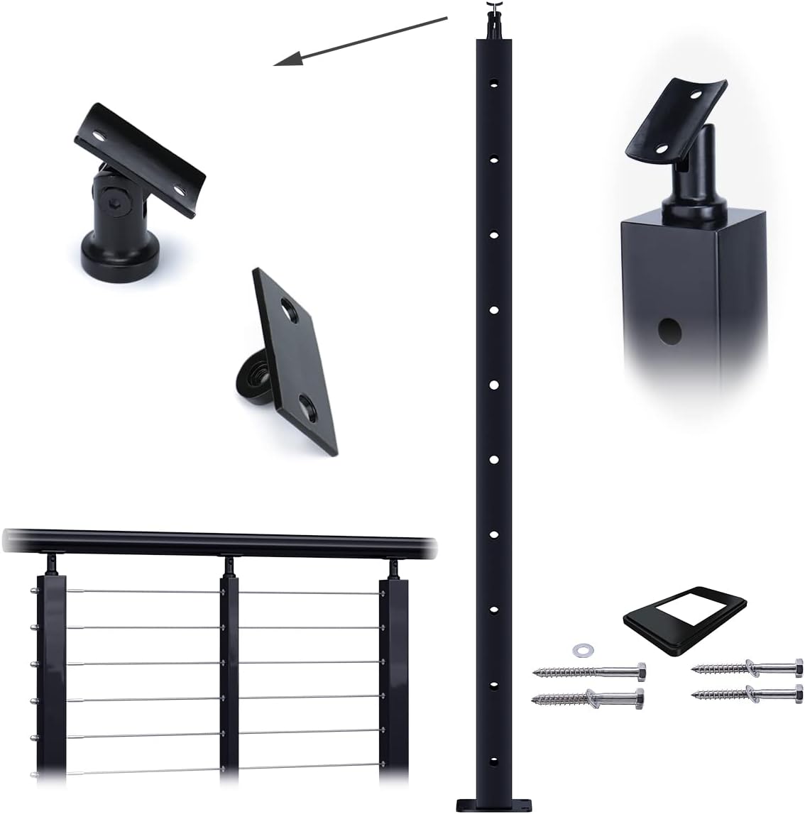 Square 36x2x2 304 Stainless Steel Black Pre-drilled Post A4514