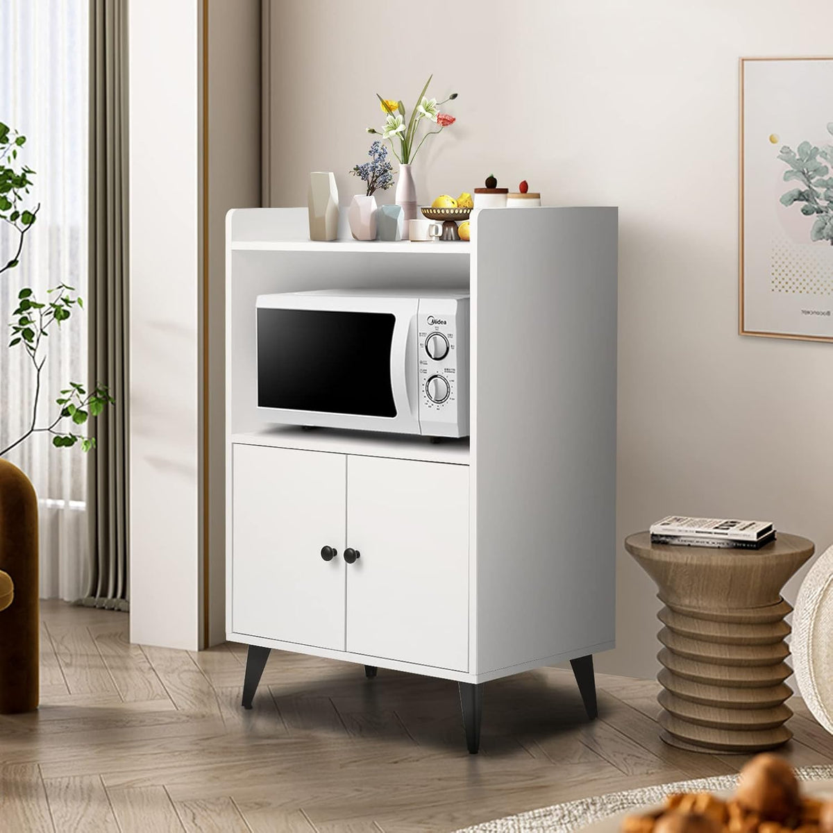 White Microwave Cabinet with Doors, 24x35 C254