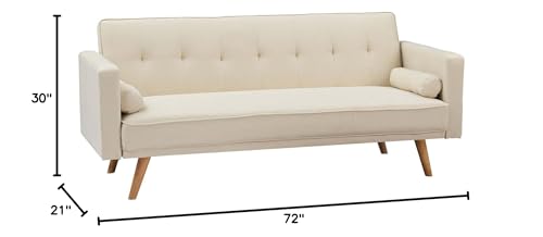 71" Convertible Futon Sofa Bed with 2 Throw Pillows, Beige G600278
