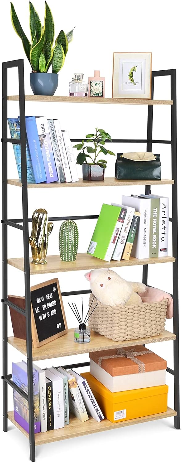 5-Tier Wood Bookshelf with Metal Frame P9524