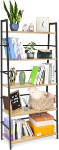 5-Tier Wood Bookshelf with Metal Frame P9524