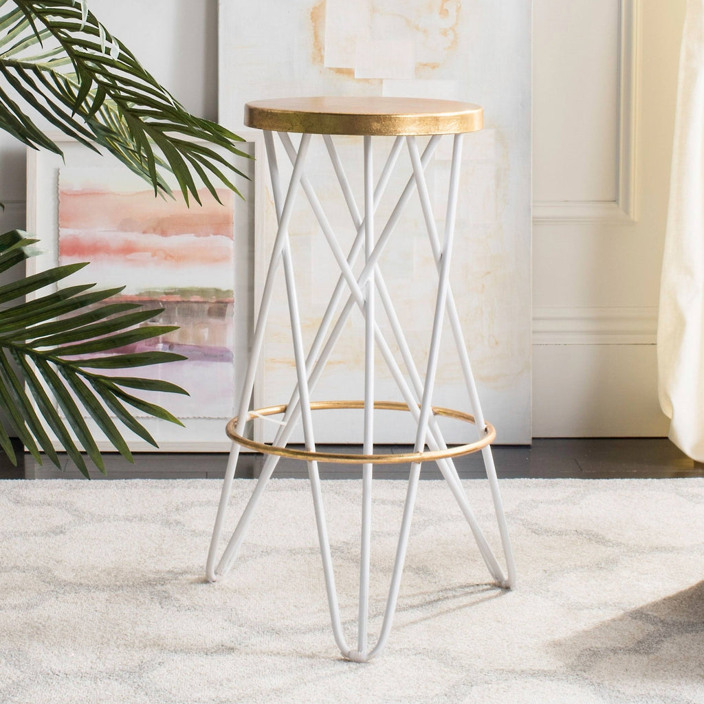 White Gold Leaf Bar Stool Y281