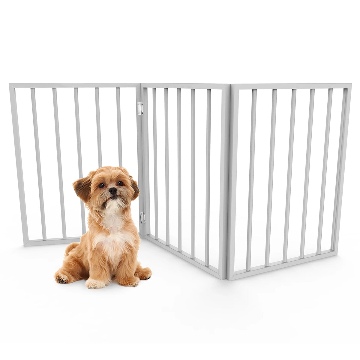 White Wooden Freestanding Folding Accordion Style Dog Gate B741