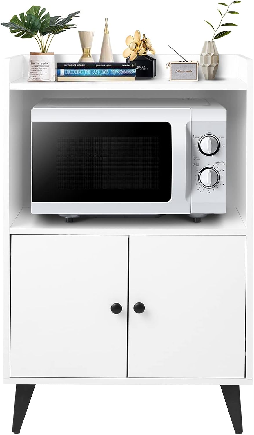 White Microwave Cabinet with Doors, 24x35 C254