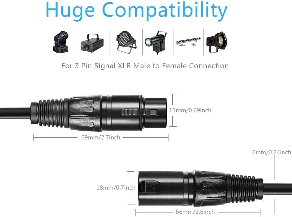 25 ft Flexible DMX Cable, Gold-Plated 3 Pin Signal XLR Male to Female (4 Pack) A402