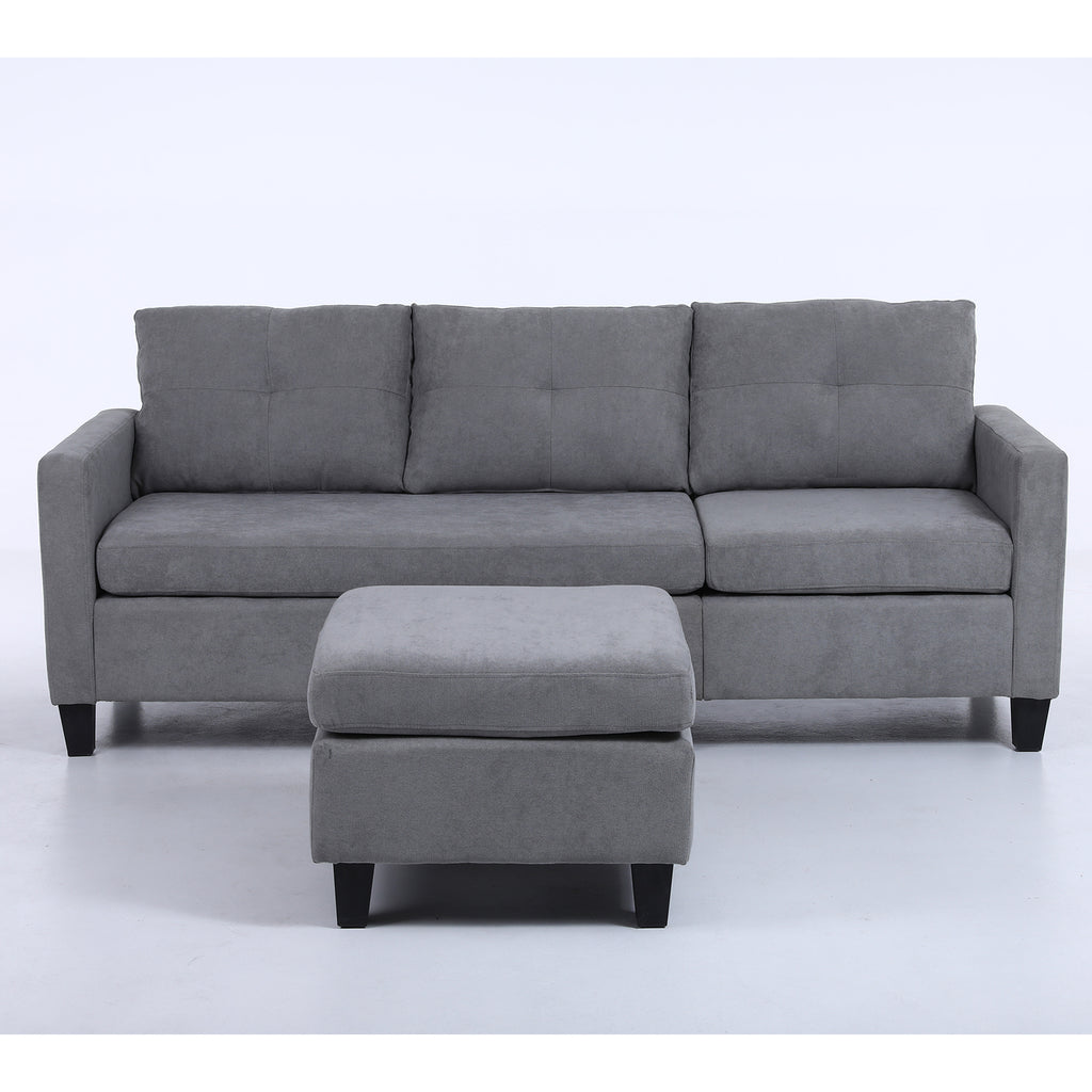 75" Gray Fabric Sofa and Chaise Convertible to Ottoman O7184