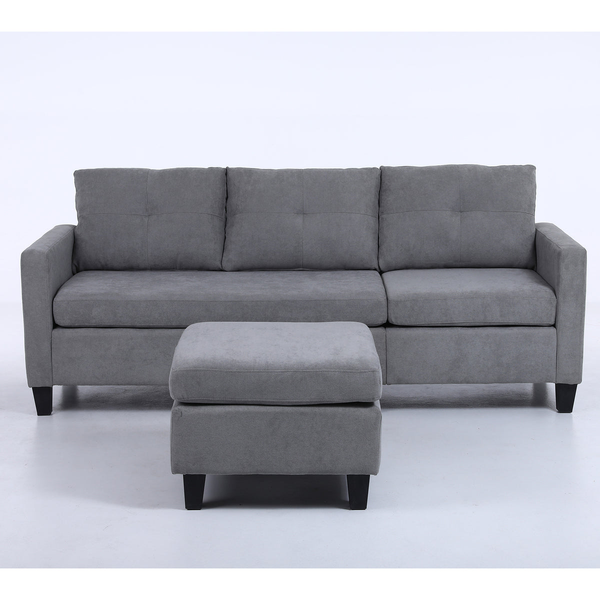 75" Gray Fabric Sofa and Chaise Convertible to Ottoman O7184