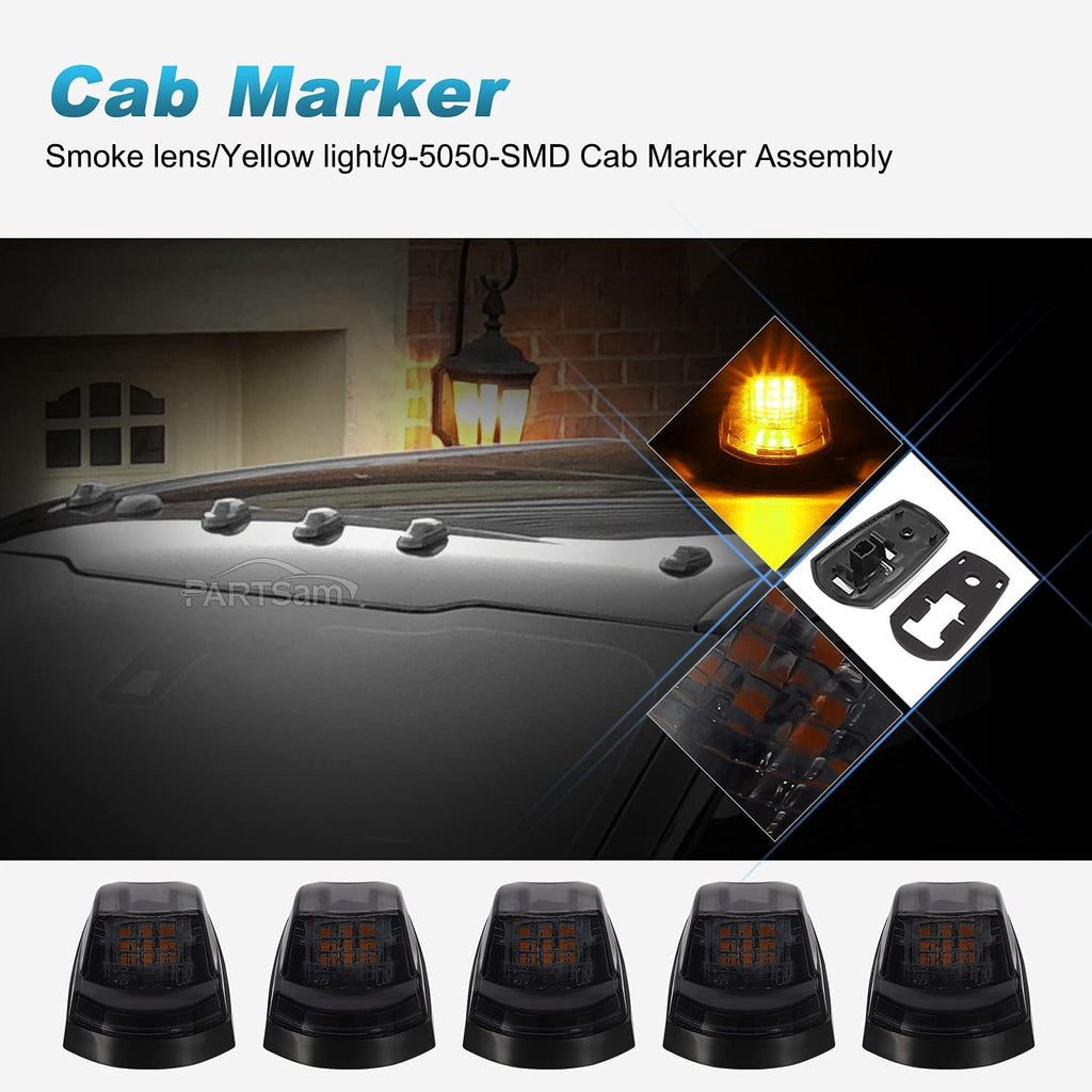 5Pcs Smoke Amber LED Cab Marker Roof Clearance Lights Assembly E79873