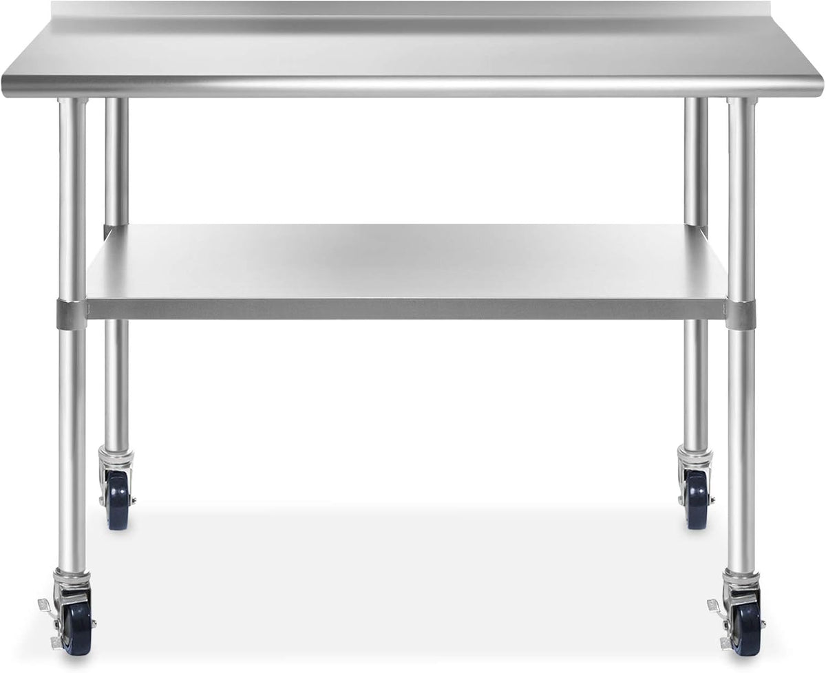 NSF Stainless Steel Commercial Kitchen Prep Work Table with Backsplash 4 Casters S632722