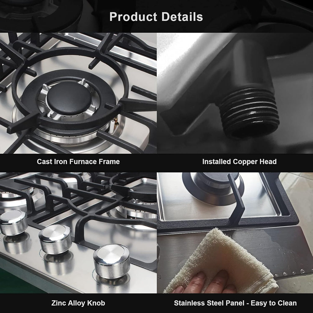 36 inch 5 Sealed Burners Stainless Steel Gas Cooktop with Cast Iron Grates P2933